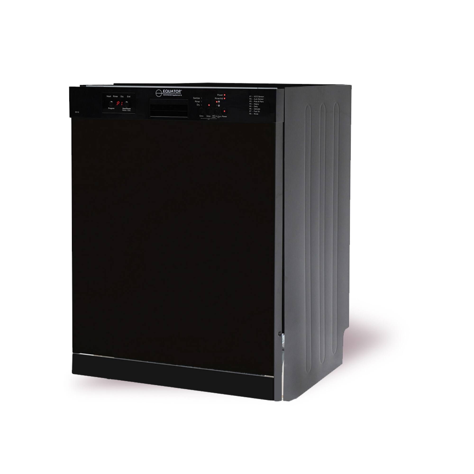 Left. Equator - Equator 24 inch Built-In Dishwasher Front Control 14 place 3.4g Sanitize 51 dB Heating Element Energy Star 110V ADA - Black.