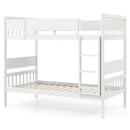 Front. Costway - Twin Over Twin Bunk Bed Solid Wood Bed Frame with Ladder Full-length Guardrails - White.