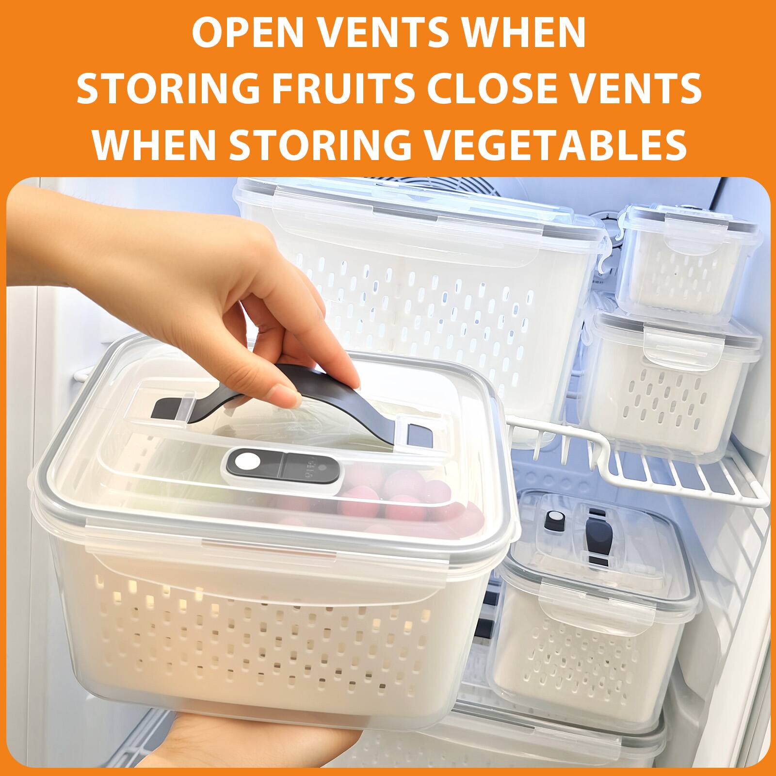 OPEN VENTS WHEN STORING FRUITS  
CLOSE VENTS WHEN STORING VEGETABLES