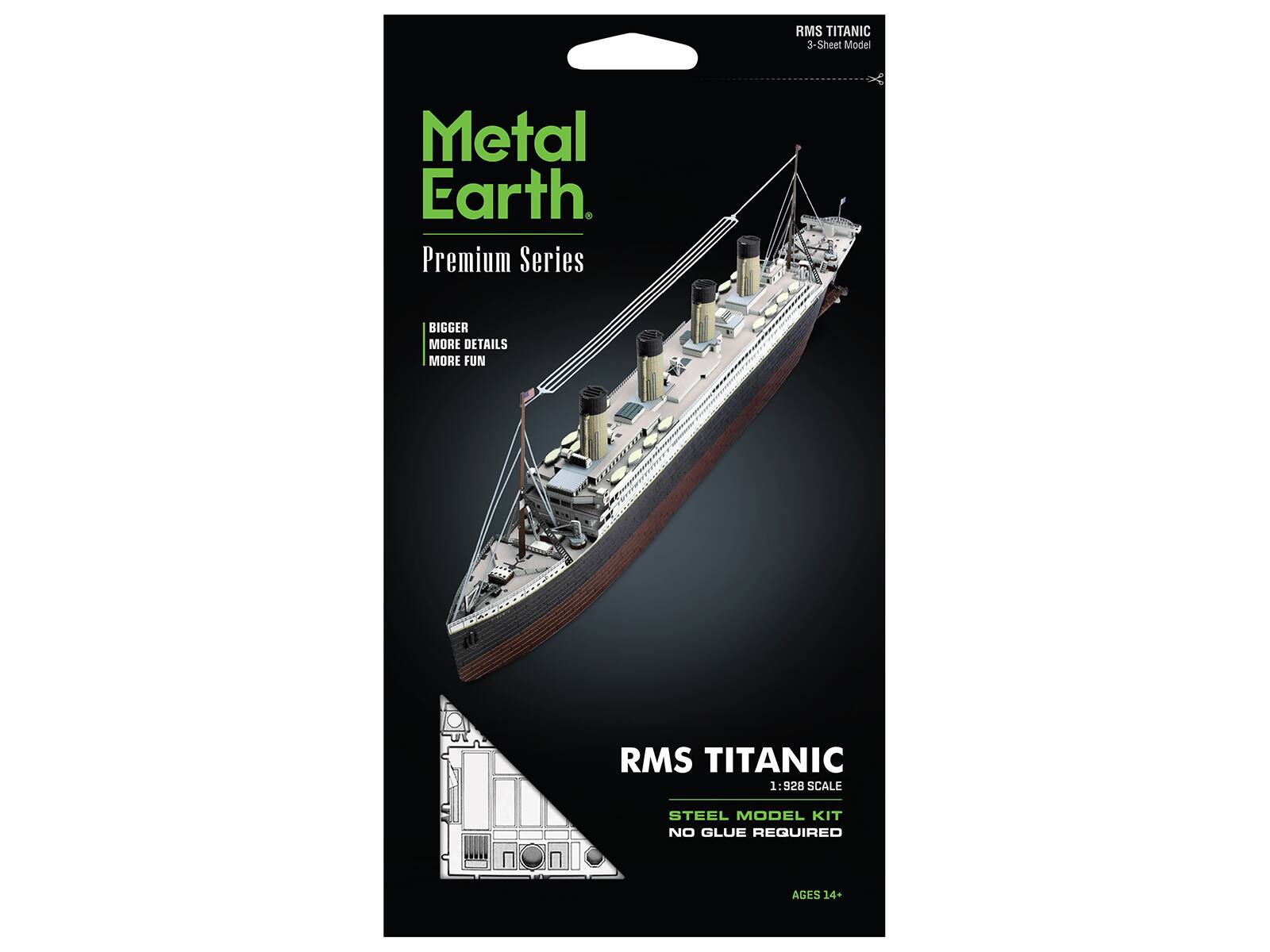 RMS TITANIC 3-Sheet Model Metal Earth. Premium Series BIGGER MORE DETAILS MORE FUN RMS TITANIC 1:928 SCALE STEEL MODEL KIT NO GLUE REQUIRED AGES 14+