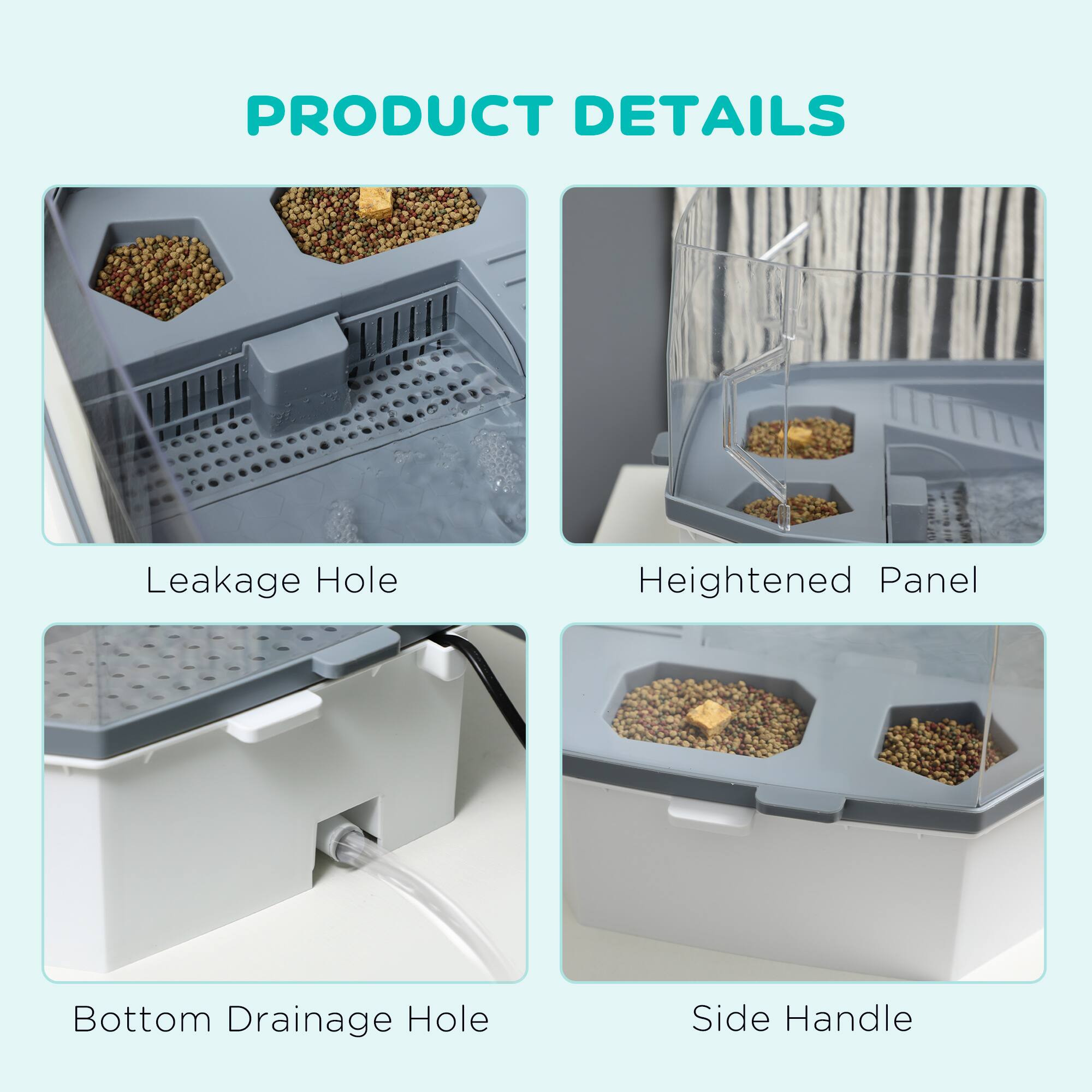 PRODUCT DETAILS

- Leakage Hole
- Heightened Panel
- Bottom Drainage Hole
- Side Handle