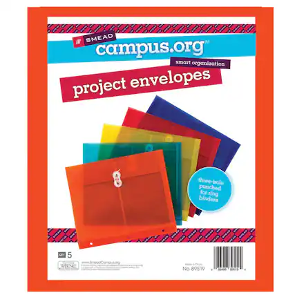 SMEAD campus.org
smart organization
project envelopes
three-hole punched for ring binders
QTY 5
www.SmeadCampus.org
WBENK
No. 89519
Made in China
86486 89519