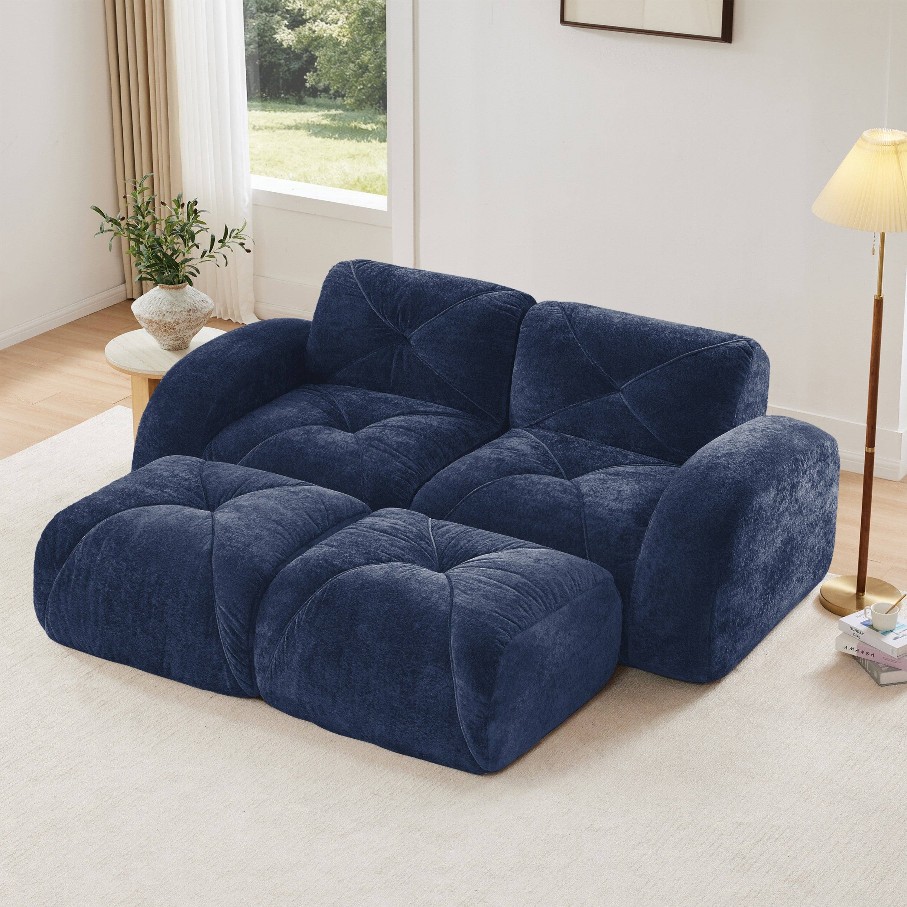 Alt View 2. Boyel Living - 110 Inch Boneless Modular Sectional Sofa Velvet Tufted 32D Foam No Assembly Anti Slip For Study Home Theater - Blue.