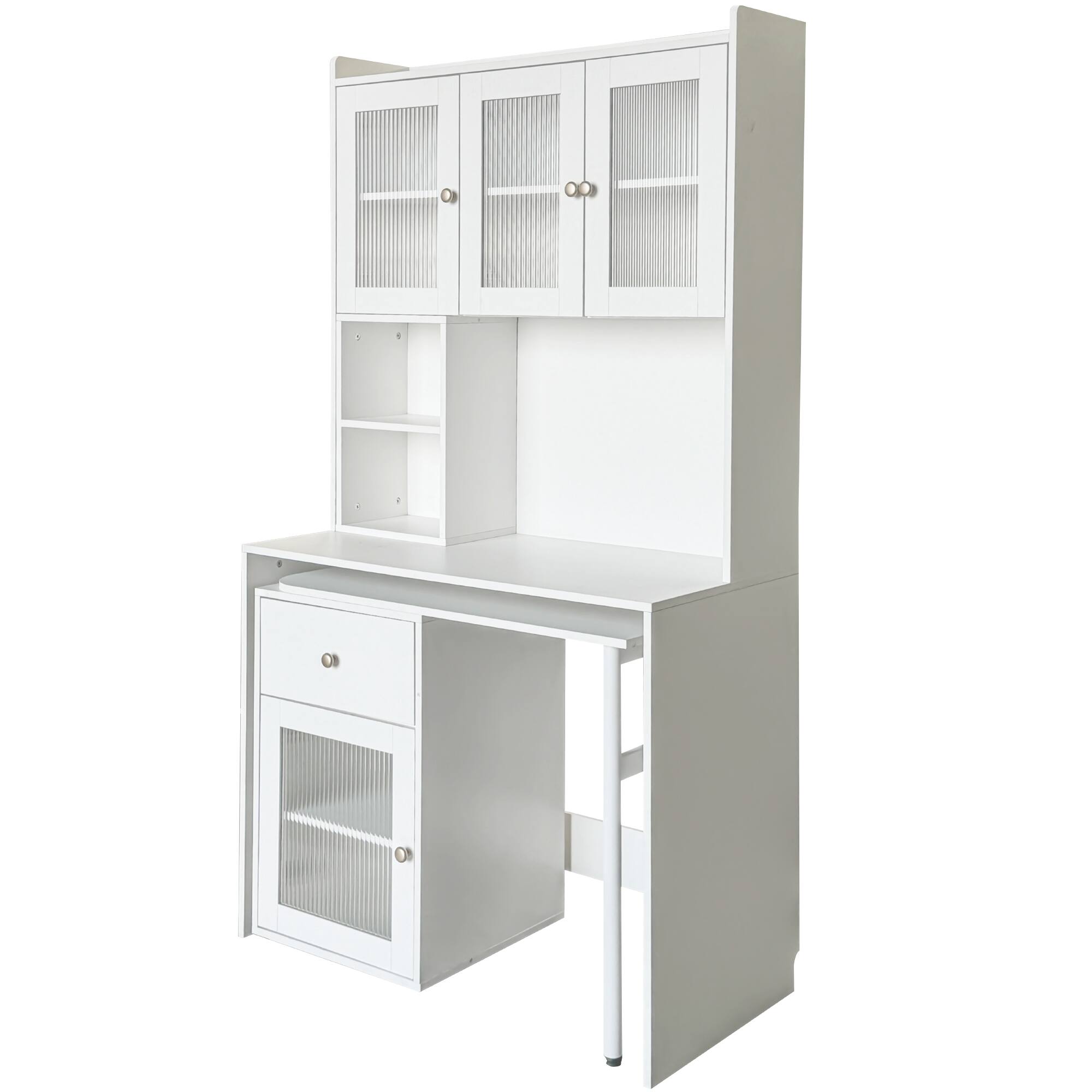 Alt View 4. Tiramisubest - Computer Desk with glass door for Home Office, Bookshelf & Hutch, Computer Desk with 90 Degree Rotating Desktop, White - White.