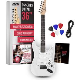 Lyxpro - CS 36” Beginner Electric Guitar Kit with Amp Cable, 6 Picks & Learner’s Guide - White