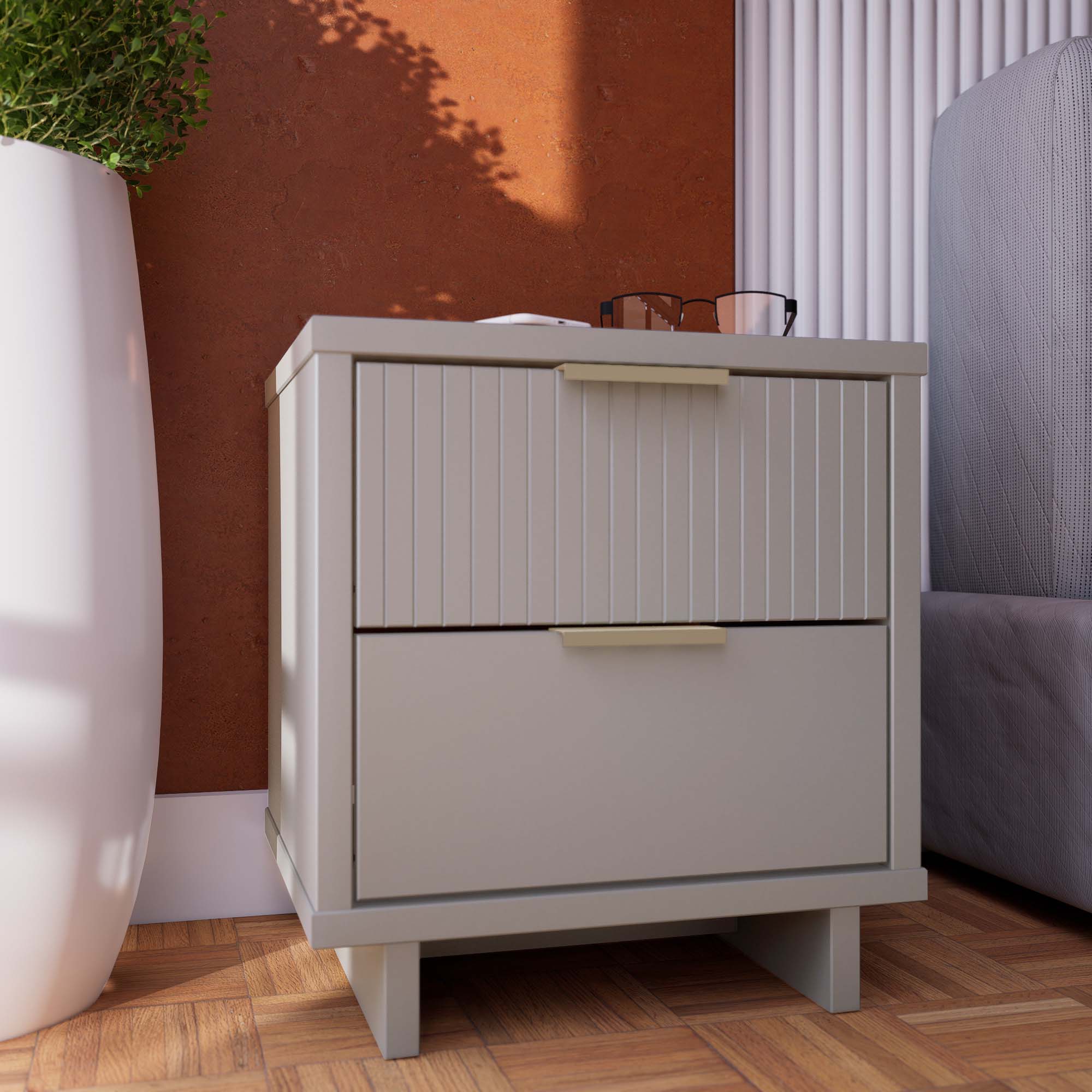 Angle. Manhattan Comfort - Granville Modern 18" Nightstand - Light Gray.