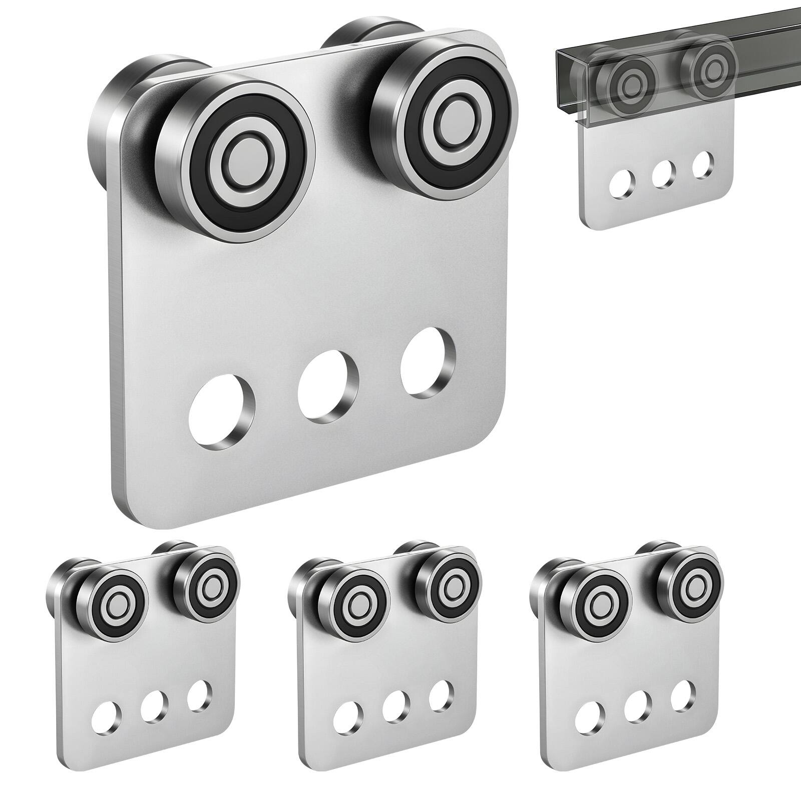 Front. VEVOR - 4 Wheel Trolley Assembly Rollers, 4 Pcs 1100 lbs Load, Dual Bearing Trolley Assembly for 1-5/8" Wide and All 1-5/8" - Silver.