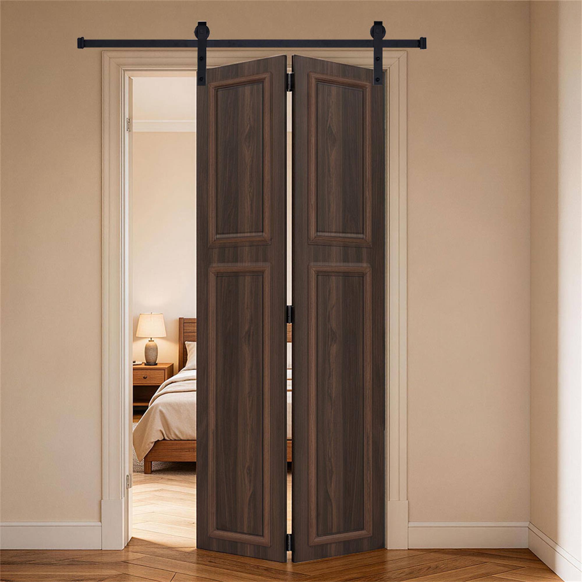 Alt View 4. Boyel Living - Antique brown Modern 2-Panel Barn Sliding Door 36-in L x 0.75-in W x 96-in H with Hardware Kit - Antique brown.