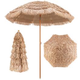 Costway - 7.2FT Patio Thatched Tiki Umbrella W/Tilt 8 Ribs Hawaiian Hula Beach - Natural