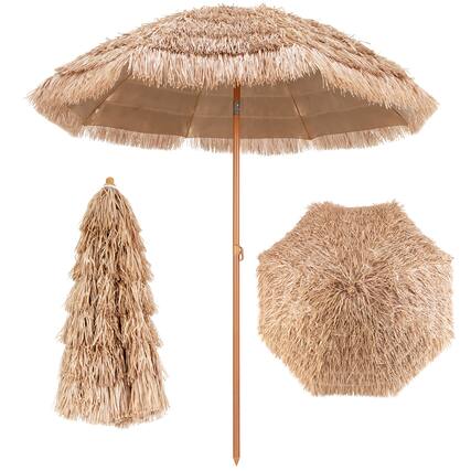 Front. Costway - 7.2FT Patio Thatched Tiki Umbrella W/Tilt 8 Ribs Hawaiian Hula Beach - Natural.