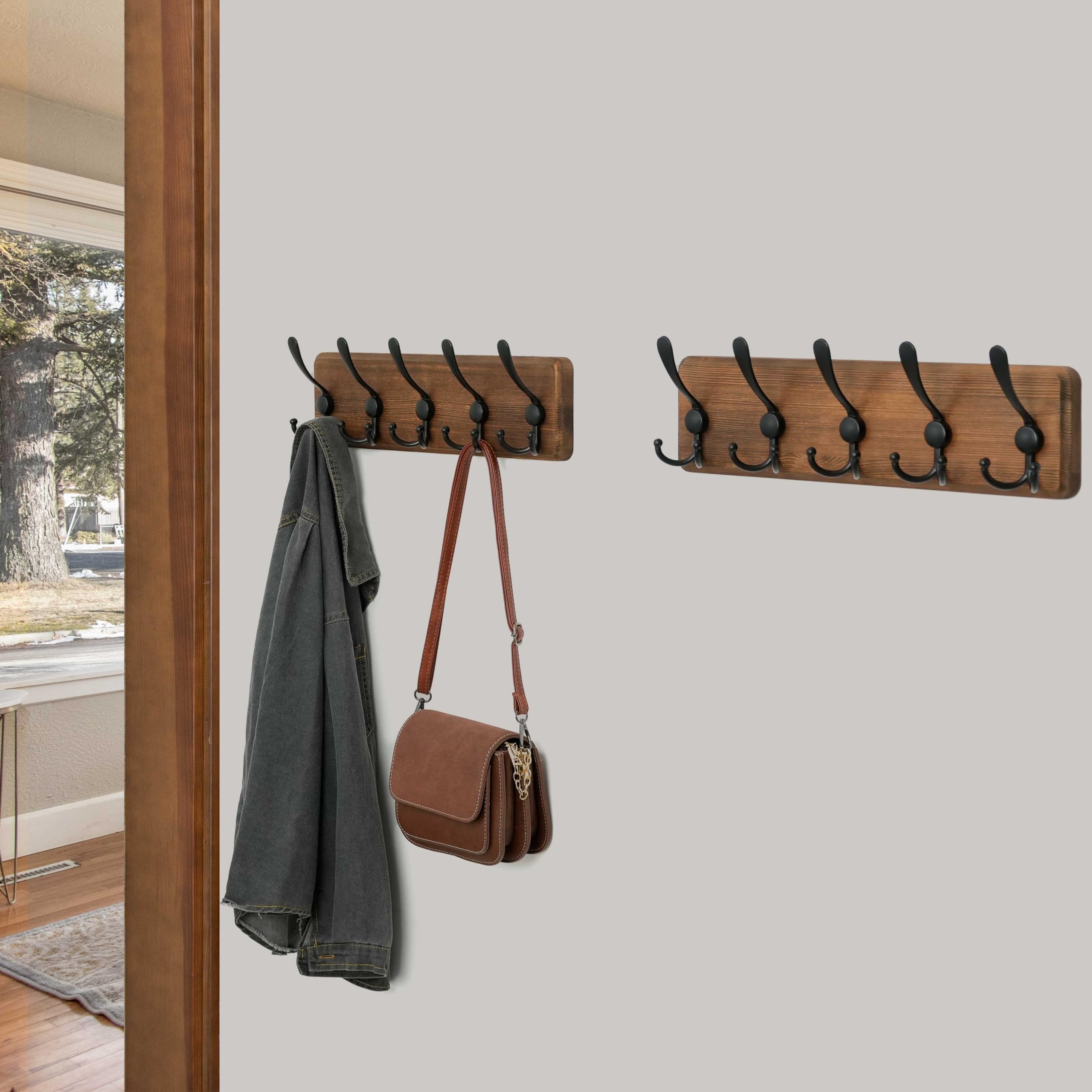 Alt View 5. HM 1810 - Rustic Coat Rack Wall Mount Solid Wood Hooks Mounted Hanger 16 Hole To Hook Rail 5 Triple For Hanging Coats... - White/White 10 Hooks.