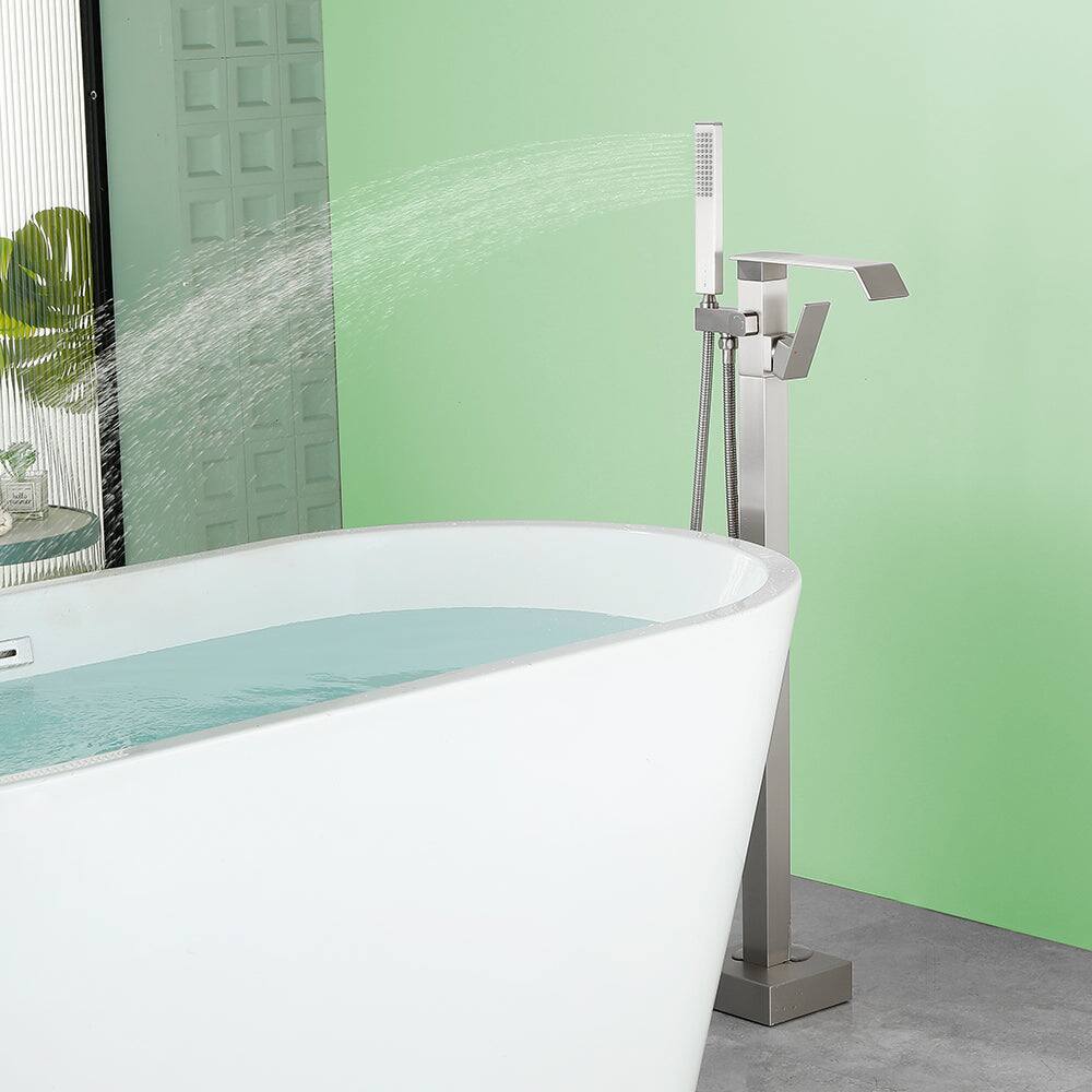 Alt View 3. Boyel Living - Brushed Bathtub Faucet Dual Function 360 Degrees Rotatable 1.5m SUS304 Hose Independent Handles - Brushed Nickel.