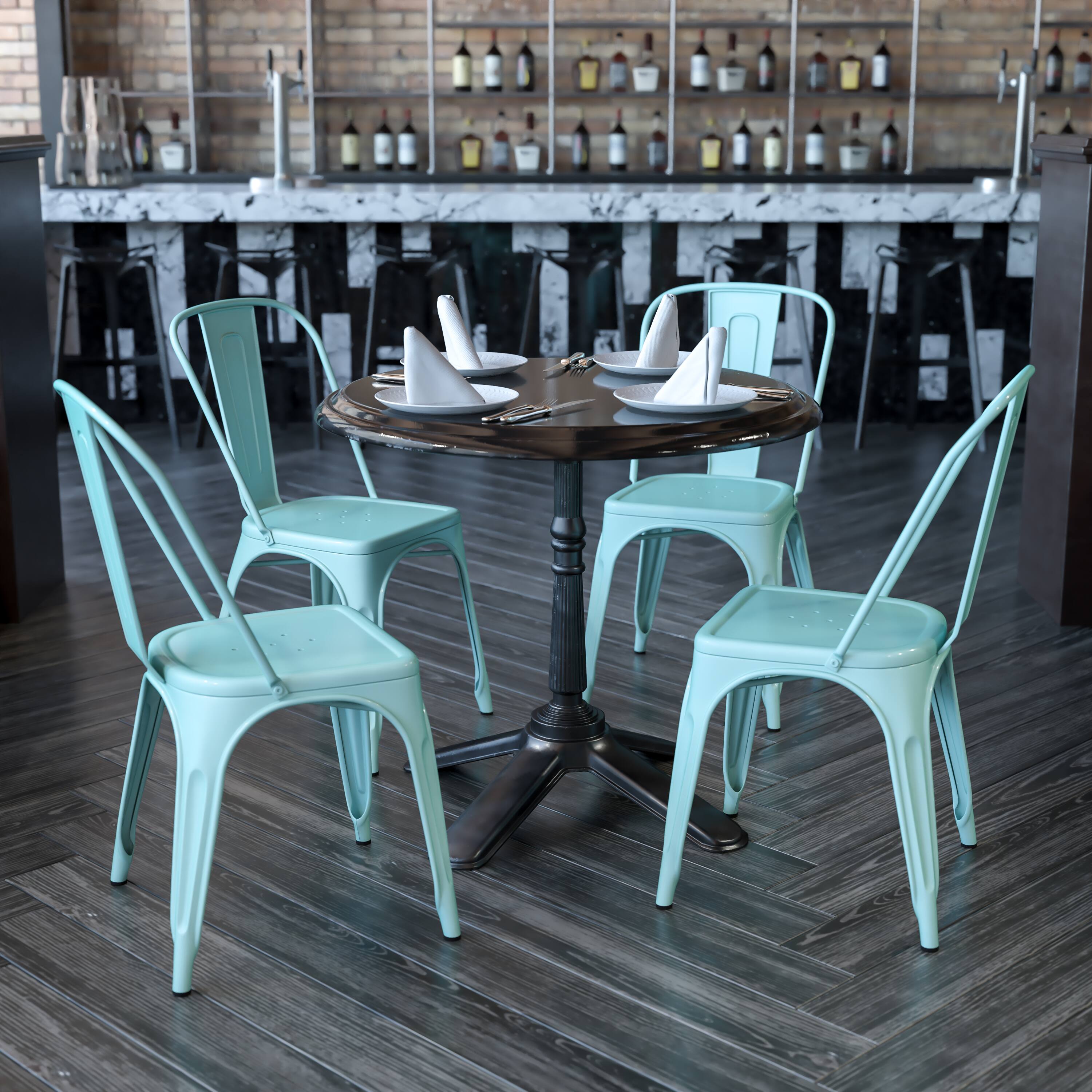 Alt View 2. Emma + Oliver - Commercial Grade 4 Pack Metal Indoor-Outdoor Stackable Chair - Mint Green.