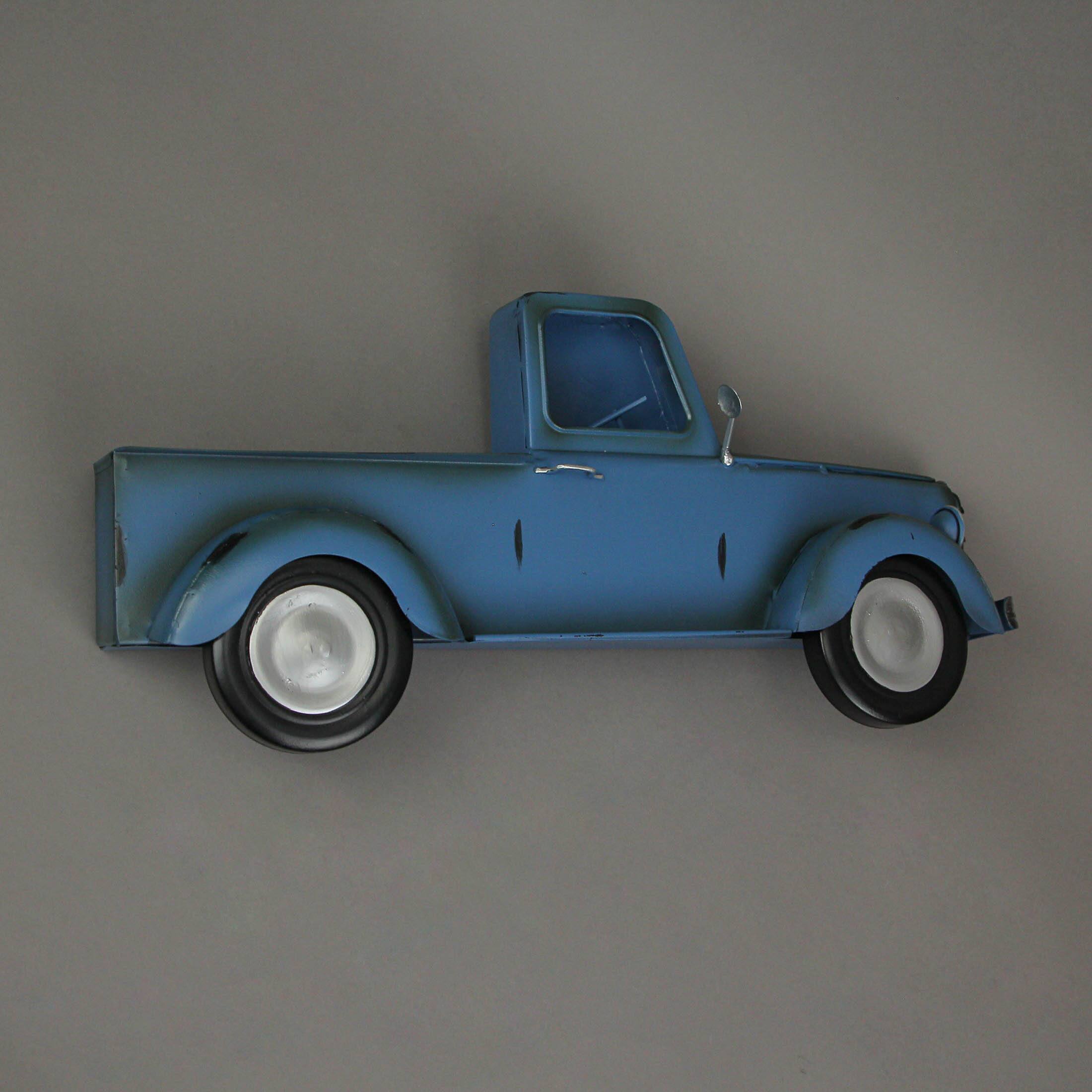 Alt View 1. Things2Die4 - Metal Blue Vintage Pickup Truck Wall Pocket Farmhouse Decor Sculpture 16.25 Inches Long - Blue.
