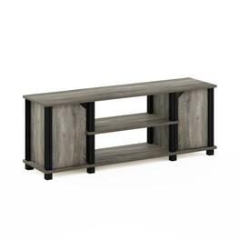 Furinno - Simplistic TV Stand with Shelves and Storage - French Oak/Black