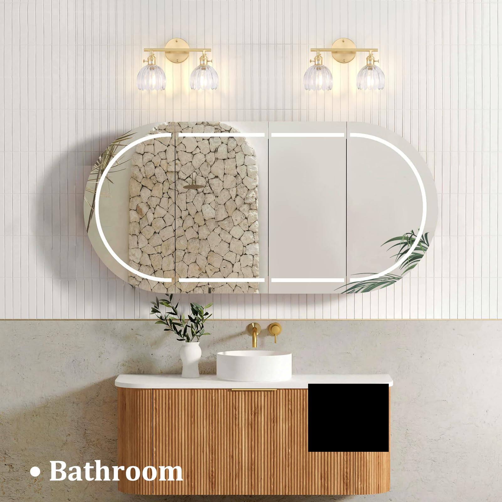Alt View 6. Earthley Blooms - Bathroom Light Fixtures 2-light Brass Vanity Wall Over Mirror With Clear Tulip Glass Shade For Bedroom Li... - 2 Heads-Golden Base-Tulip White-Hardwired.