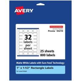 Avery - Matte Rectangle Labels, 1" x 1.5", 800 Labels - White