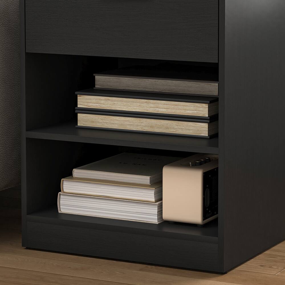 Alt View 6. Spaco - Nightstand with Charging Station,2 USB,Type C,Drawer,Adjustable Shelf - Black.