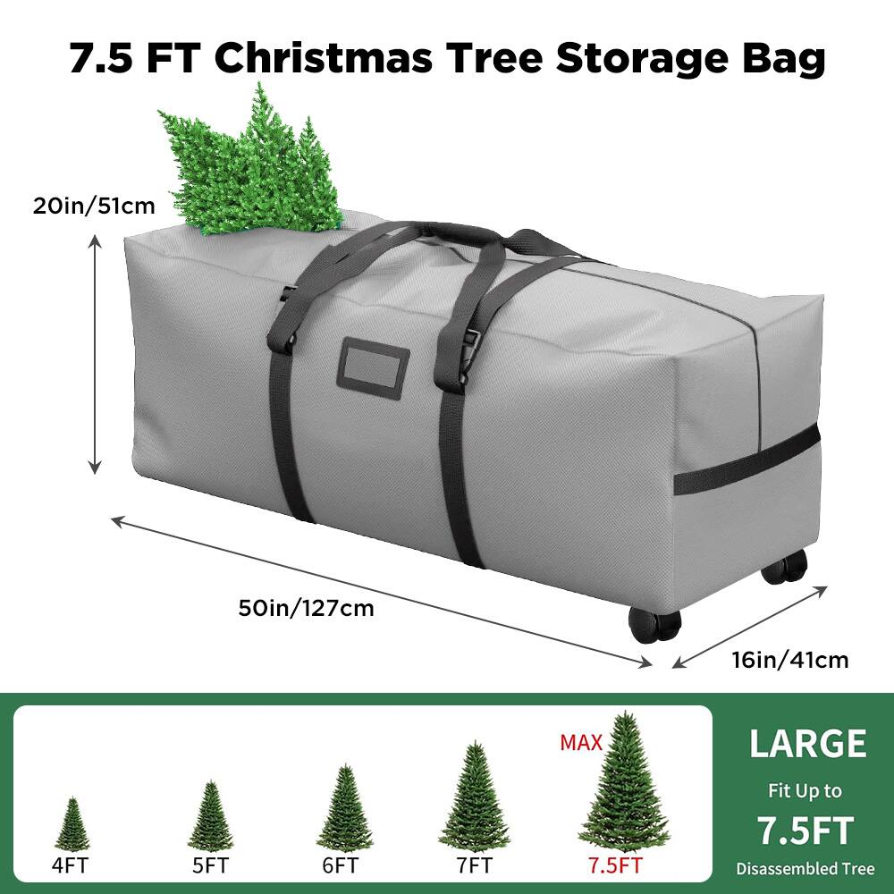 7.5 FT Christmas Tree Storage Bag

20in/51cm  
50in/127cm  
16in/41cm

LARGE  
Fit Up to 7.5FT  
Disassembled Tree

4FT  
5FT  
6FT  
7FT  
MAX 7.5FT