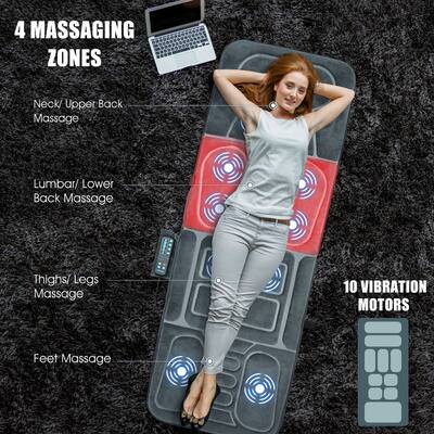 Foldable Massage Mat Full Body Massager w/ Heat & 10 Vibration Motors - Gray - Joyus Foldable Massage Mat Full Body Massager w/ Heat & 10 Vibration Motors - Gray - Joyus