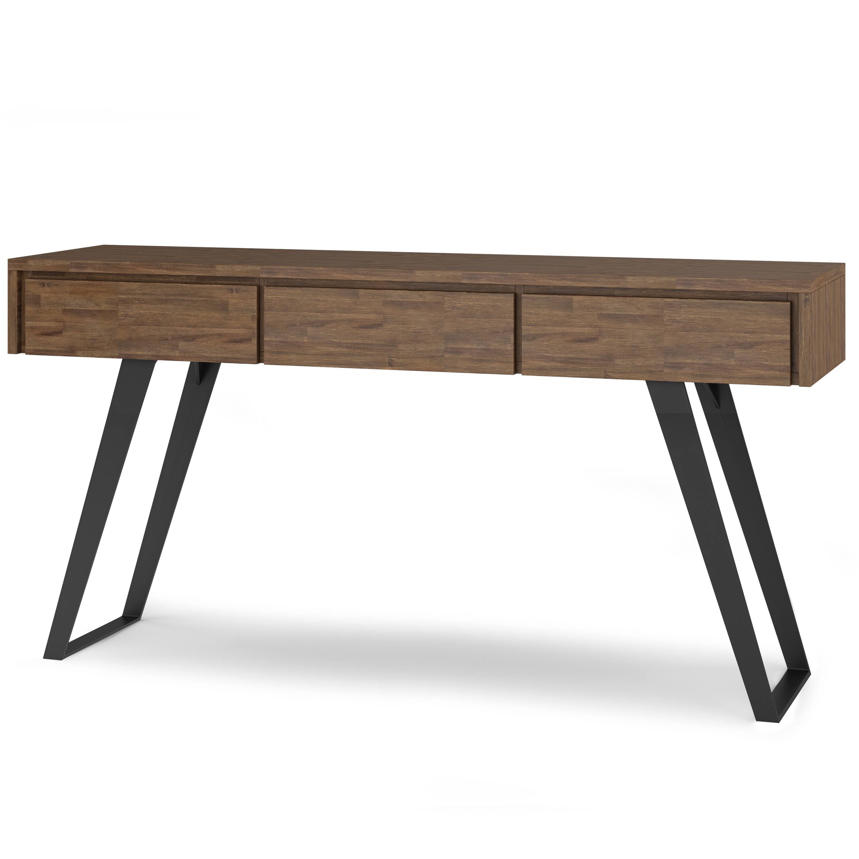 Angle. Simpli Home - Lowry Console Sofa Table - Rustic Natural Aged Brown.