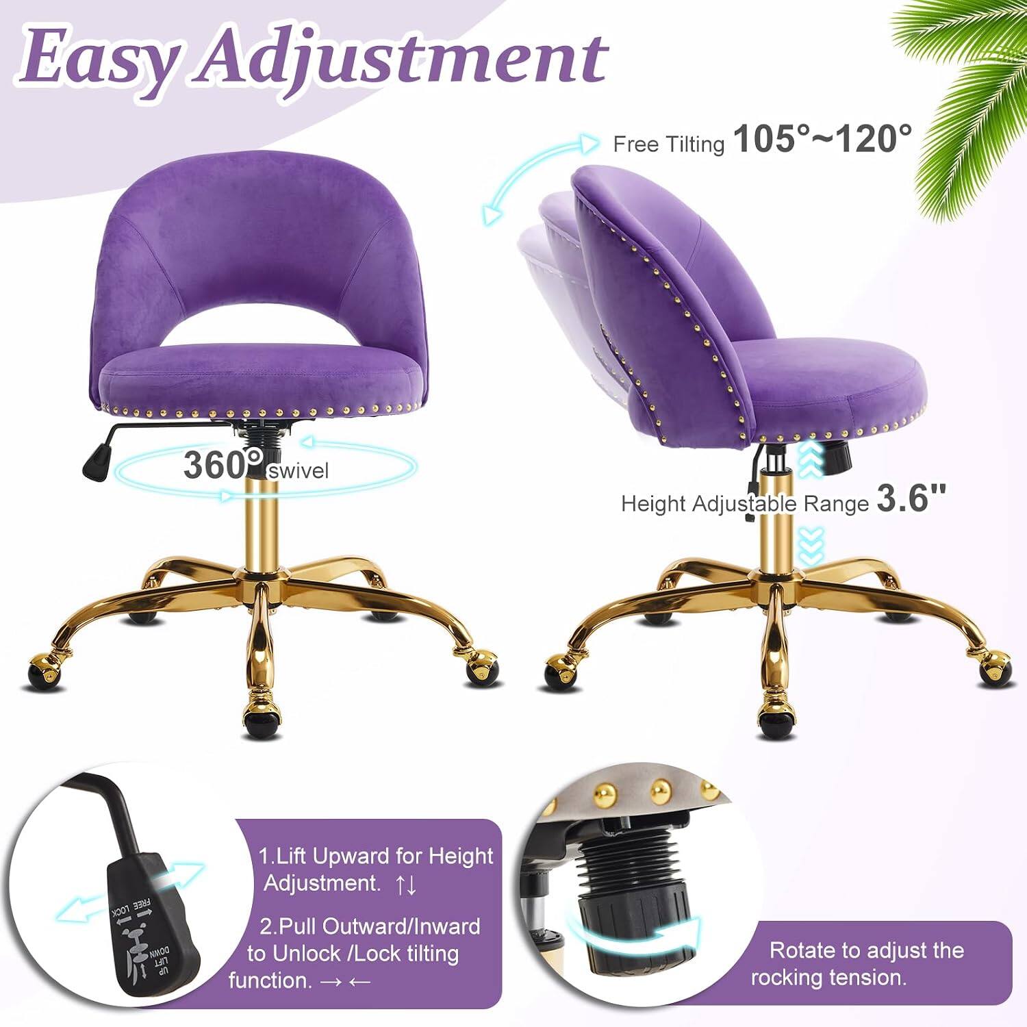 Easy Adjustment

Free Tilting 105°~120°

360° swivel

Height Adjustable Range 3.6"

1. Lift Upward for Height Adjustment.
2. Pull Outward/Inward to Unlock /Lock tilting function.
3. Rotate to adjust the rocking tension.