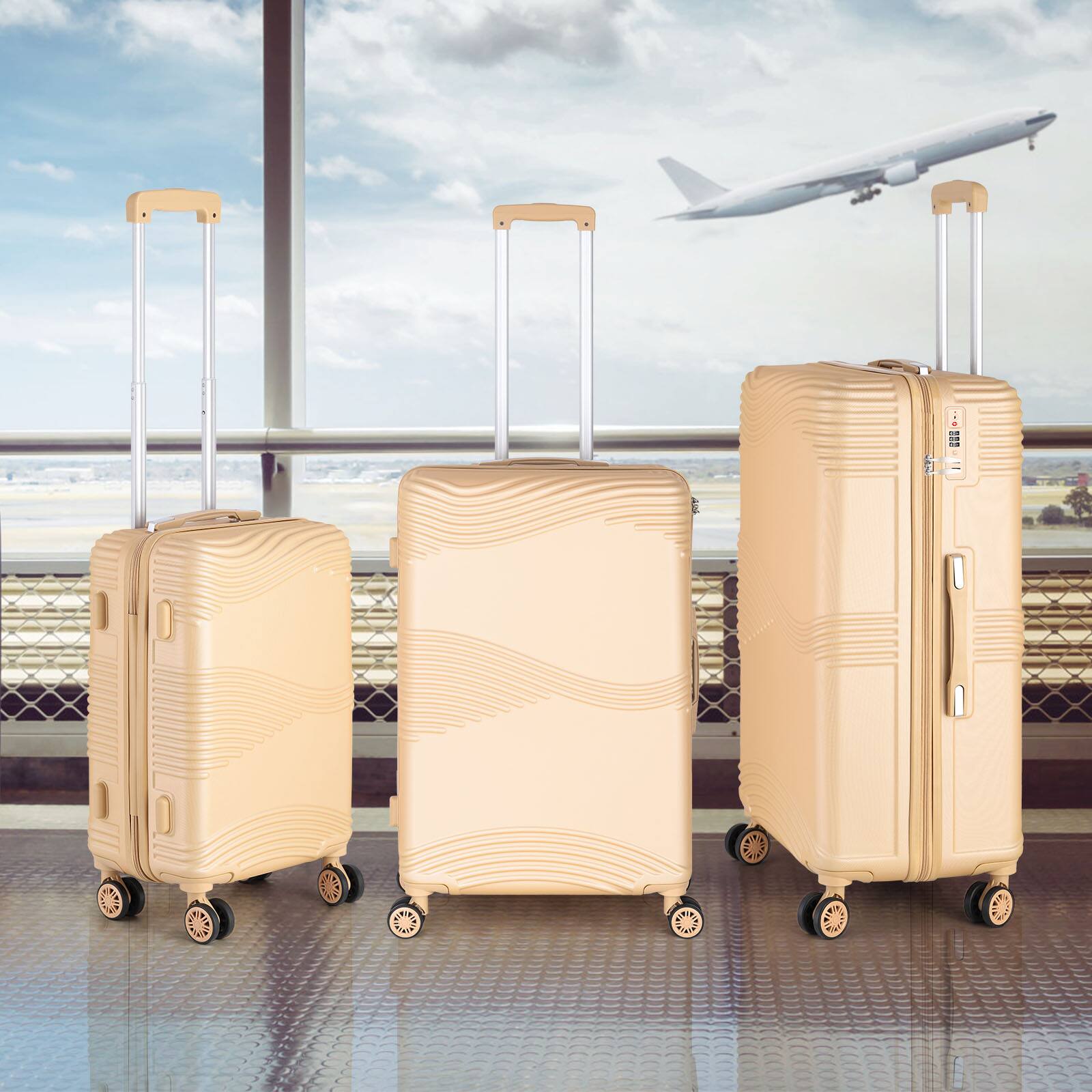 Alt View 3. Oumilen - TSA Lock Suitcase Set - 20, 24, 28 Inch ABS Carry-On & Checked Luggage - Champagne.