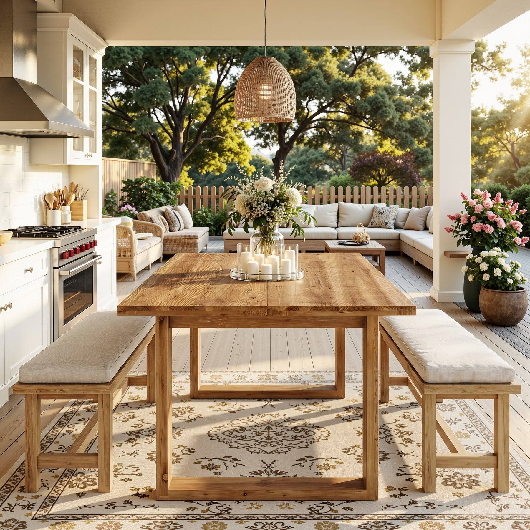 Alt View 6. Tribesigns - Farmhouse Solid Wood Dining Table with Wood Grain Finish and Rectangular Top for Dining Room and Kitchen - Light Brown.