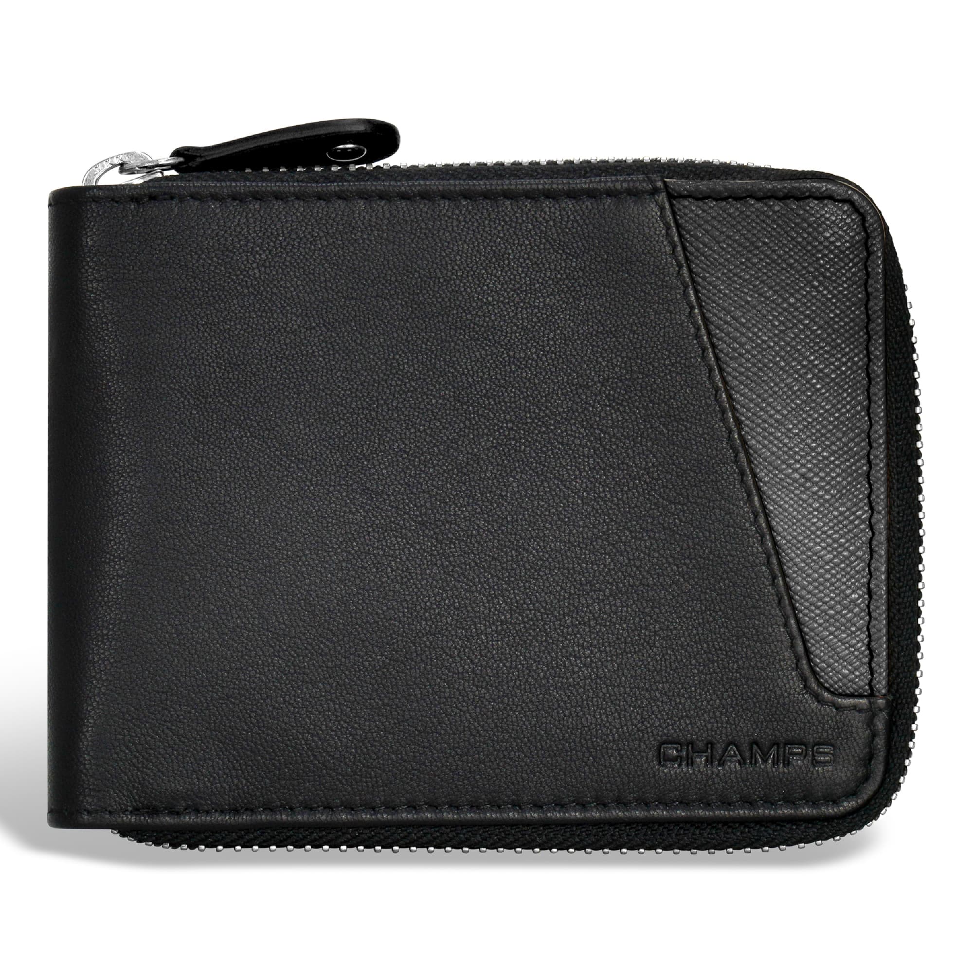 Front. Champs - Iconic Collection Leather Zip Around Wallet - BlackBlack.