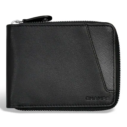Front. Champs - Iconic Collection Leather Zip Around Wallet - BlackBlack.