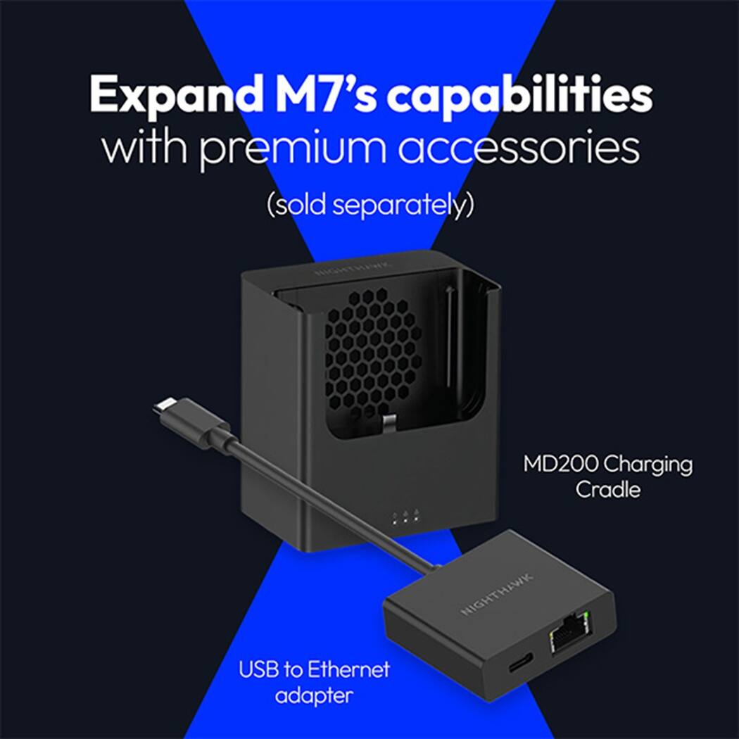 Expand M7's capabilities with premium accessories (sold separately)

- MD200 Charging Cradle
- USB to Ethernet adapter