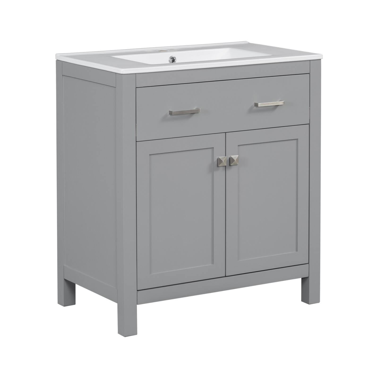 Front. Glintex - 30 Inch Modern Bathroom Vanity with Ceramic Sink, Flip Drawer, and Soft-Close Doors - Gray.