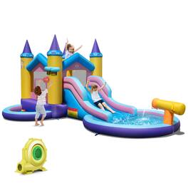 Costway - 6 in 1 Kids Inflatable Water Slide Blower with Slide Splash Pool with 735W Blower - Multicolor