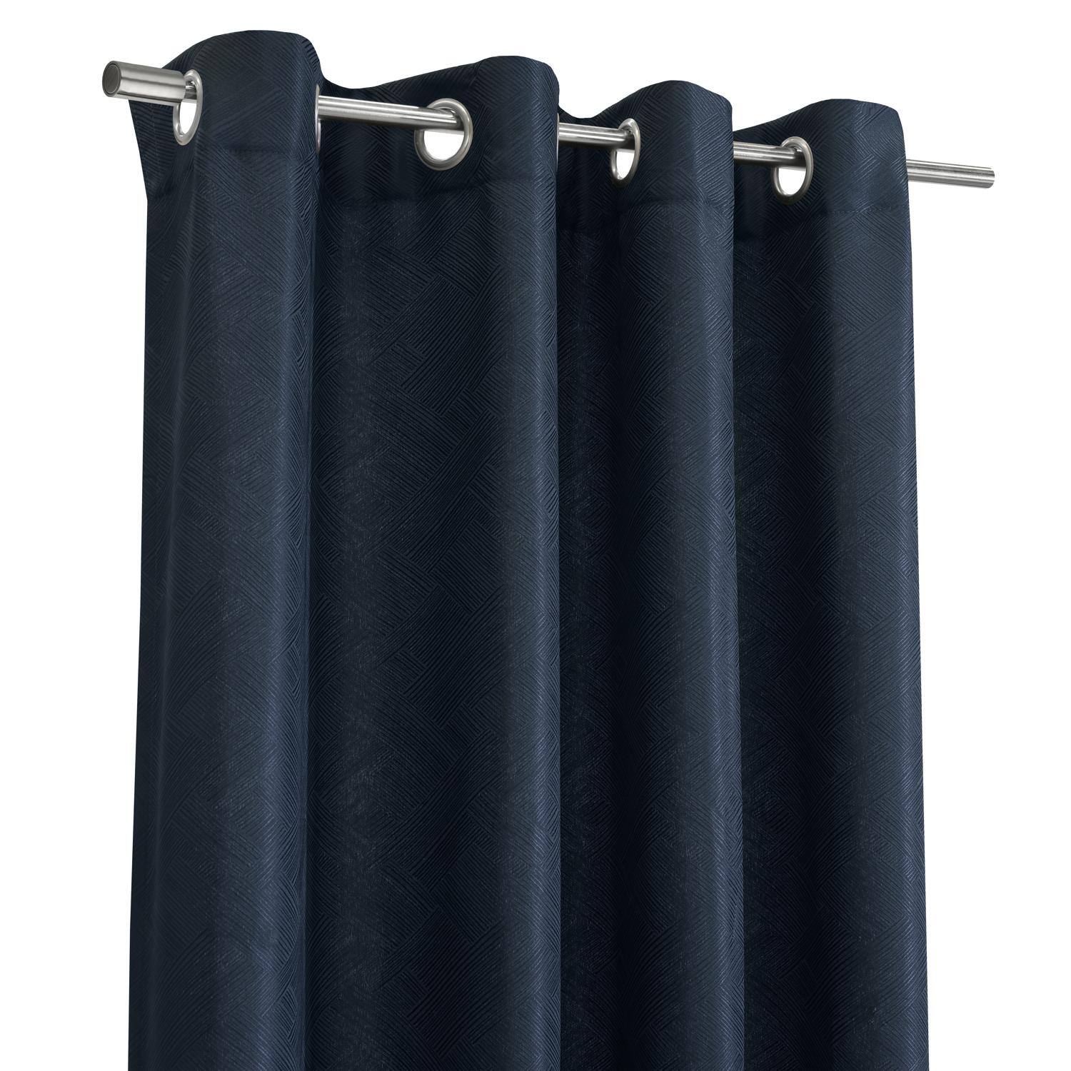 Left. Commonwealth Home Fashions - Habitat Abstract Light Filtering Energy Efficeint Grommet Curtain Panel for Windows 52" x 63" Navy - Navy.