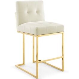 Privy Gold Stainless Steel Performance Velvet Counter Stool by Modway - White