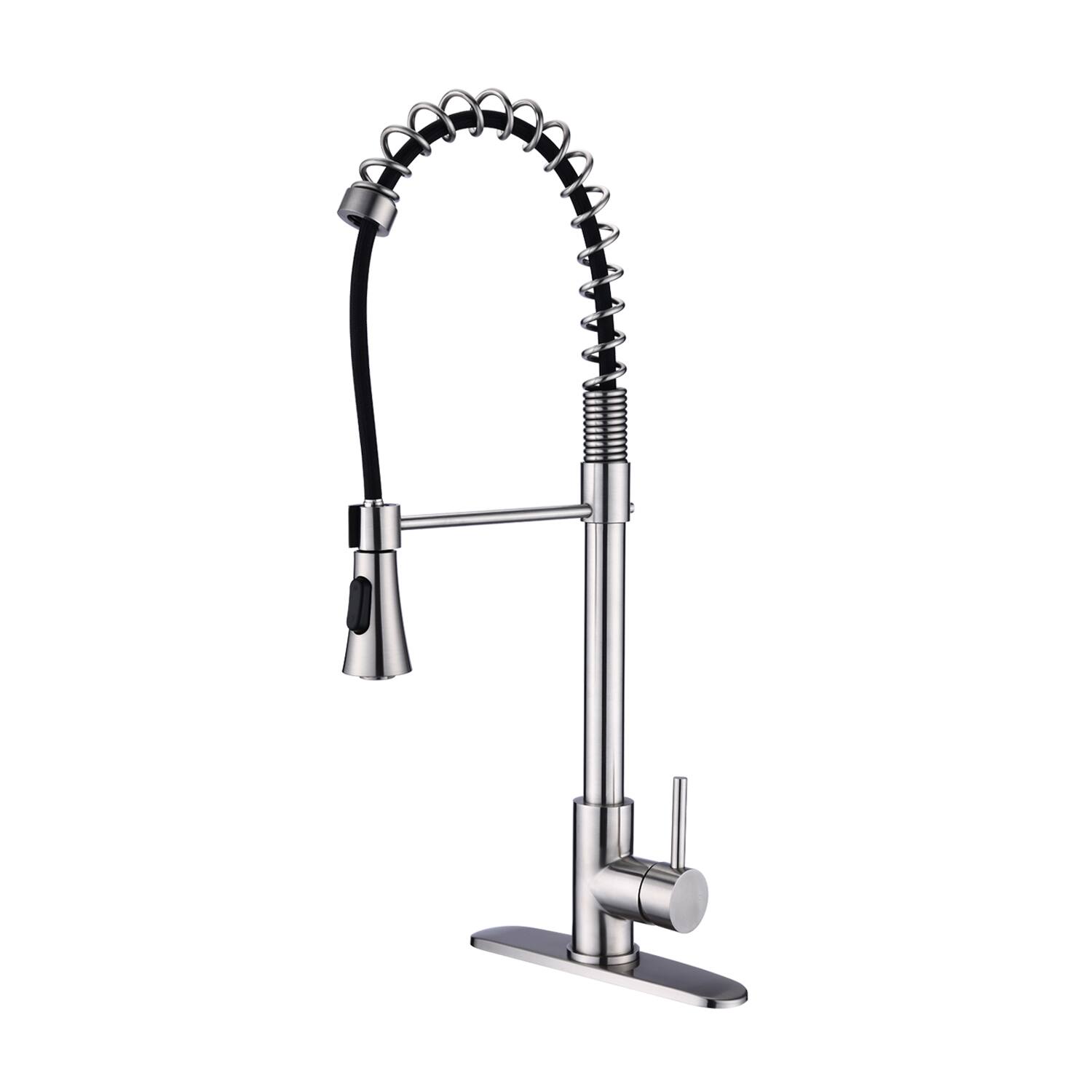 Front. APRILSOUL - Commercial Modern Single Handle Spring High Arc Kitchen Faucet Brushed Nickel - Brushed Nickel.