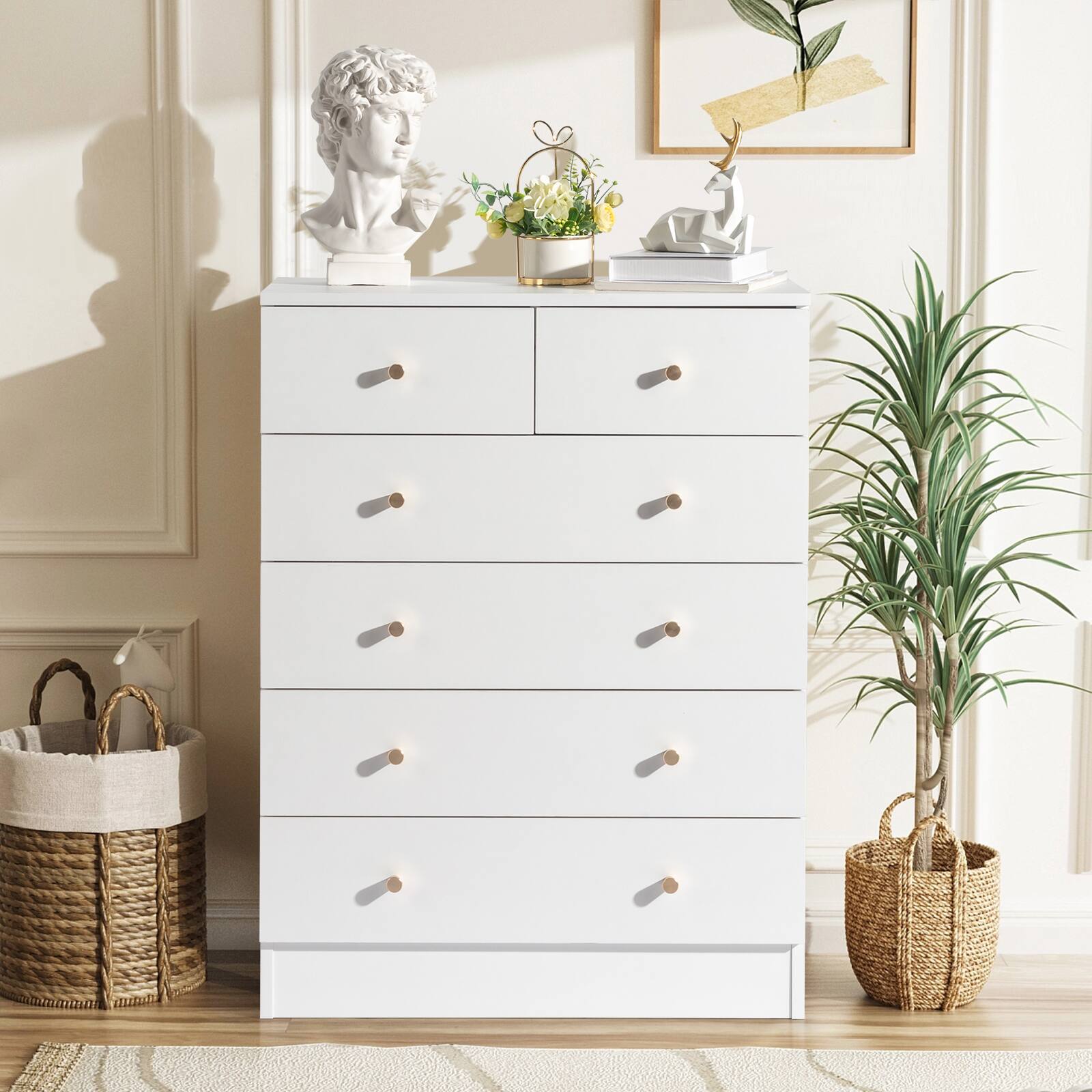 Kadyn - 6 Drawer Dresser with Gold Handle, Nursery Dresser Chest Of Drawers Organizer - White