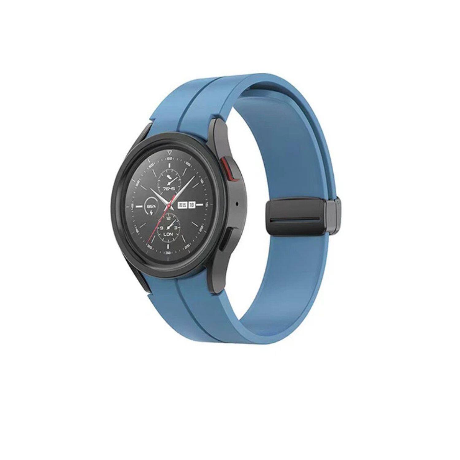 Angle. Stock Preferred - Silicone Magnetic Sport Band Strap with Black Buckle for Samsung Galaxy Watch 5 Pro (45mm) - Dark Blue (Black Buckle).