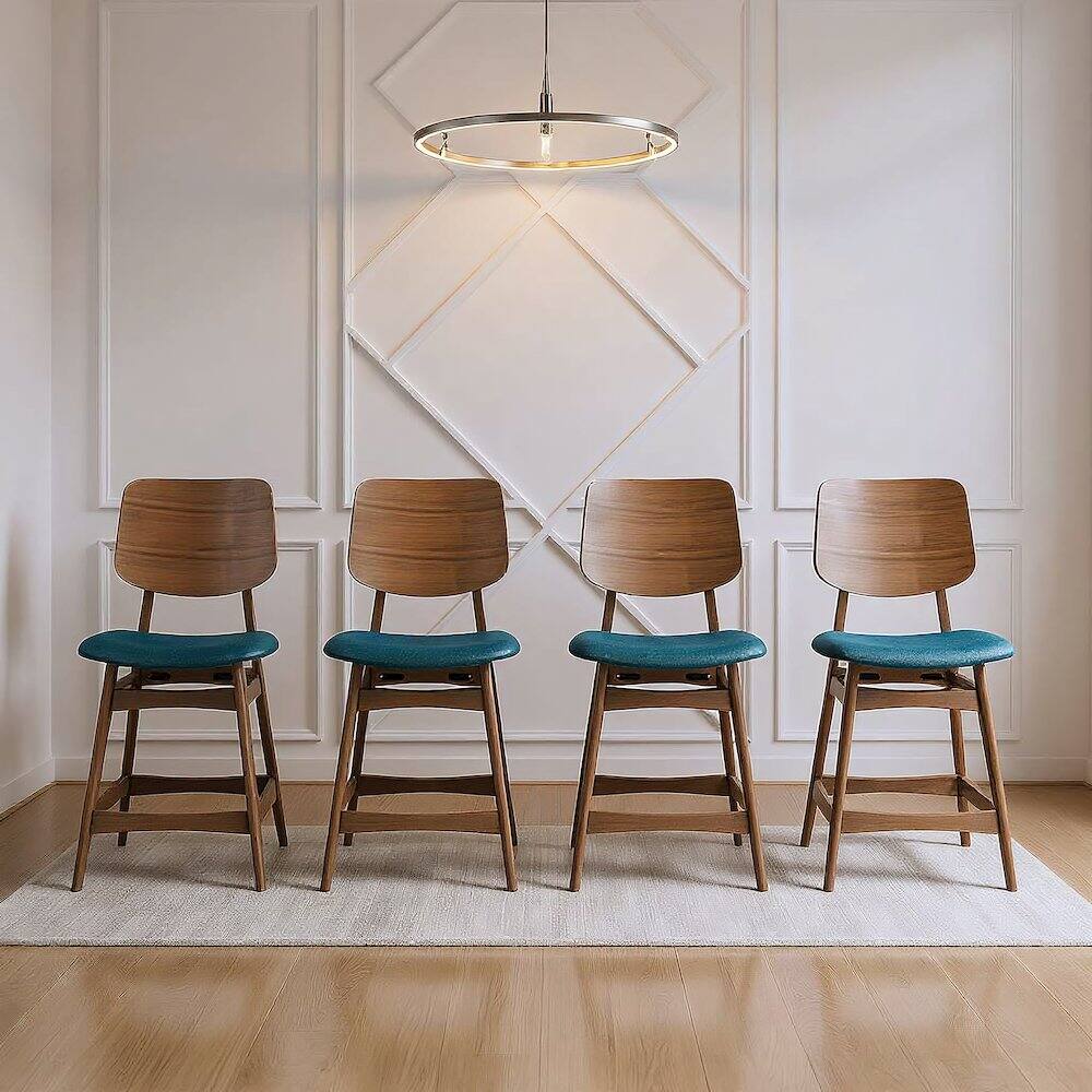 Alt View 4. New Classic Furniture - Oscar Wood Counter Chair in Walnut/Teal (Set of 4) - Teal.