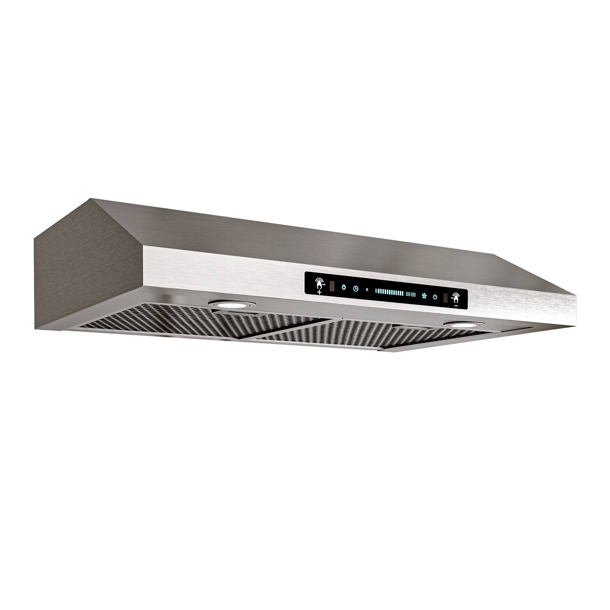Angle. Onefly - 30 inches - Ducted - Under Cabinet Range Hood - silver.