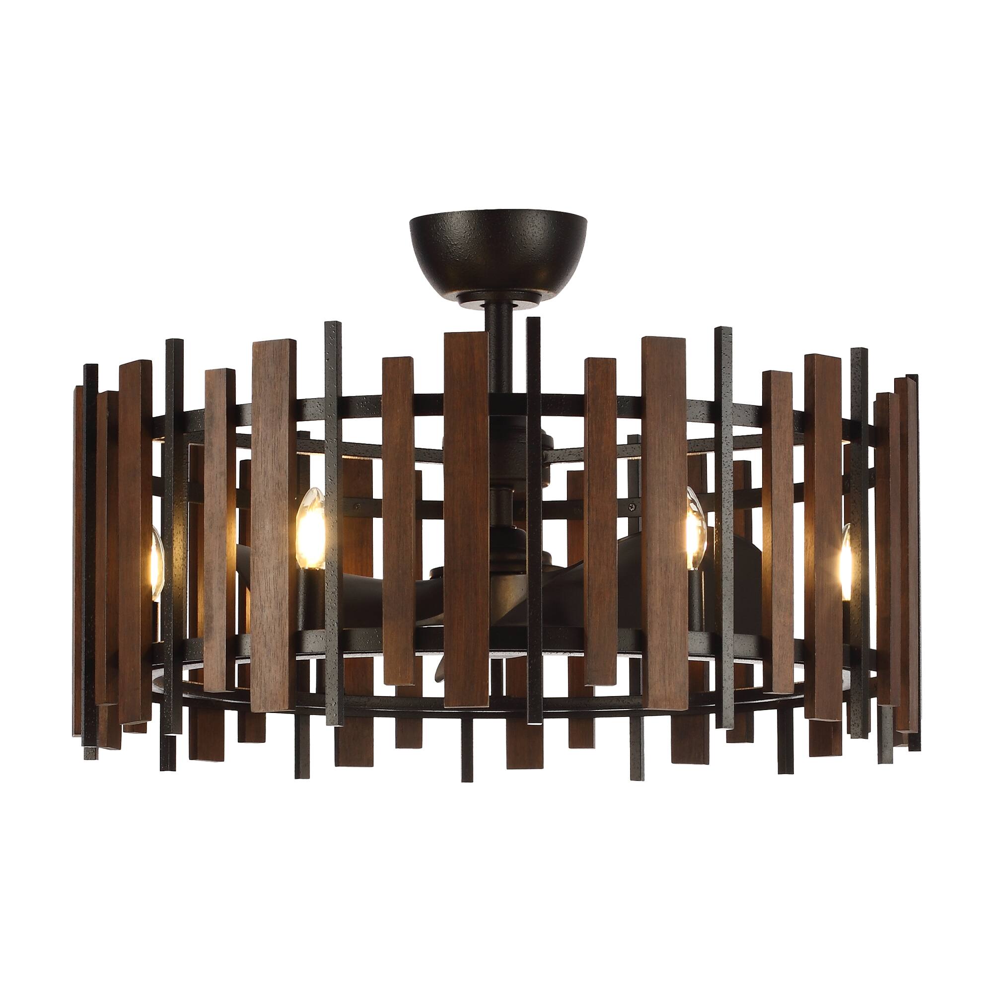 Alt View 1. Parrot Uncle - 31" Farmhouse Black Wood Caged Ceiling Fan With Light and Remote - Black.