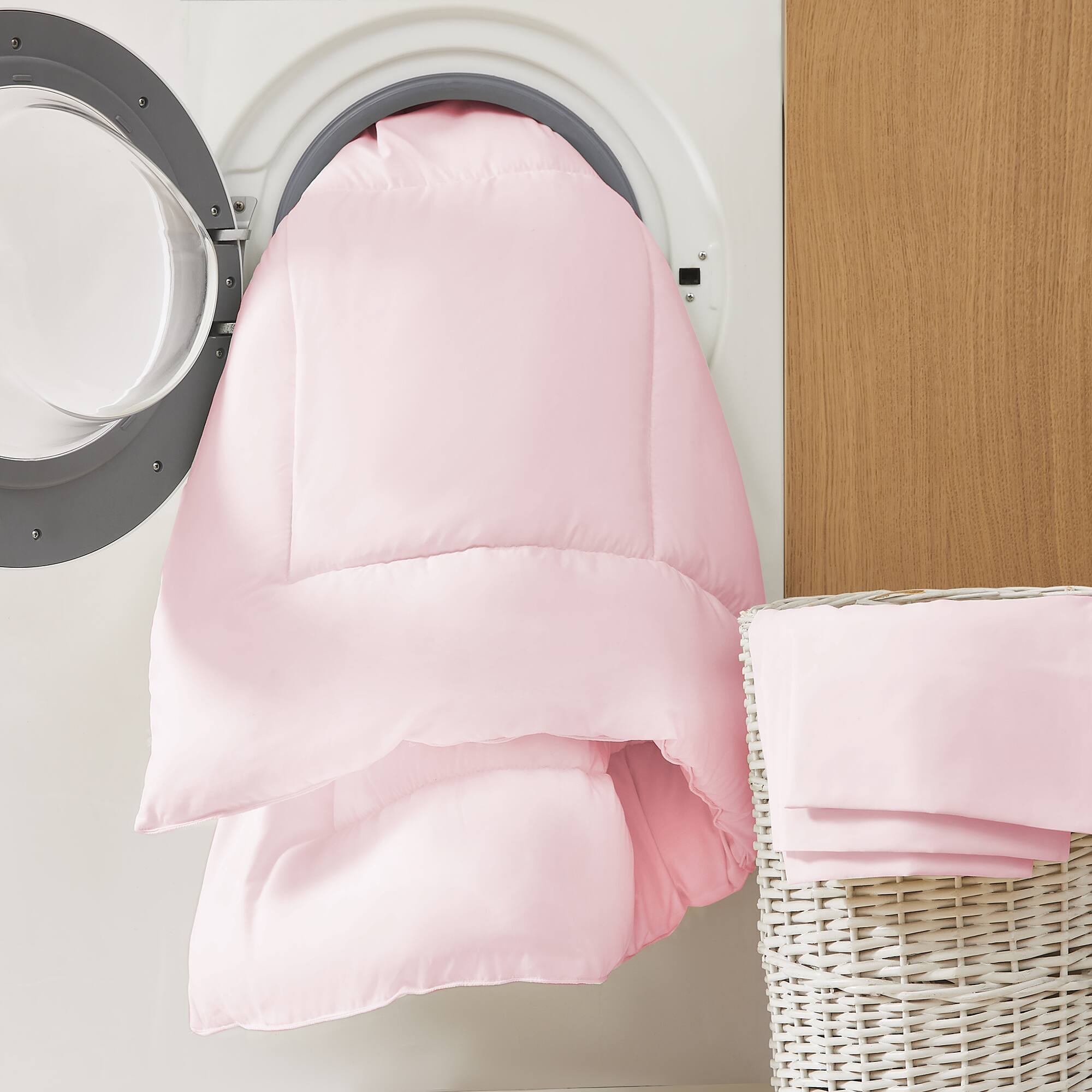 Alt View 1. Sweet Home Collection - All Season Reversible Bed-in-A-Bag Solid Color Comforter & Sheet Set, Twin XL - Pale Pink.