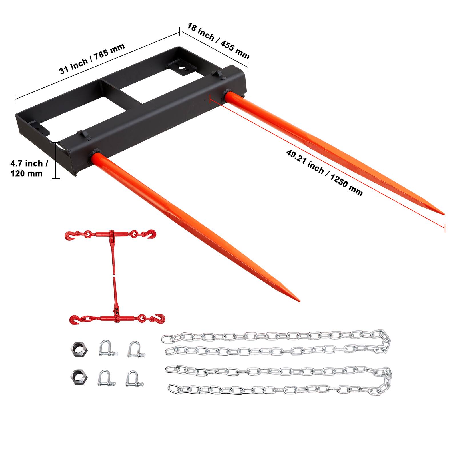 - 31 inch / 785 mm
- 18 inch / 455 mm
- 4.7 inch / 120 mm
- 49.21 inch / 1250 mm
