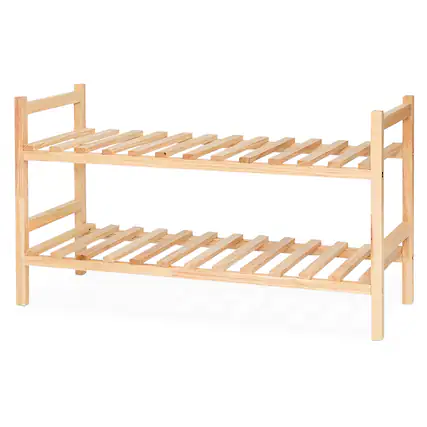 Front. PJ Wood - PJ Wood Stackable Wood Shoe Rack Organizer Shelf Closet Entryway Bedroom Natural - Natural.