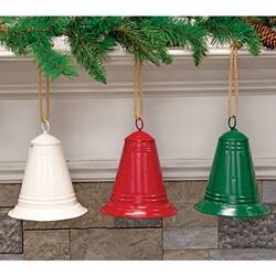Alt View 1. BreeBe - Painted Metal Christmas Bell Ornament Large 3 Asstd. - Red, Green, White.