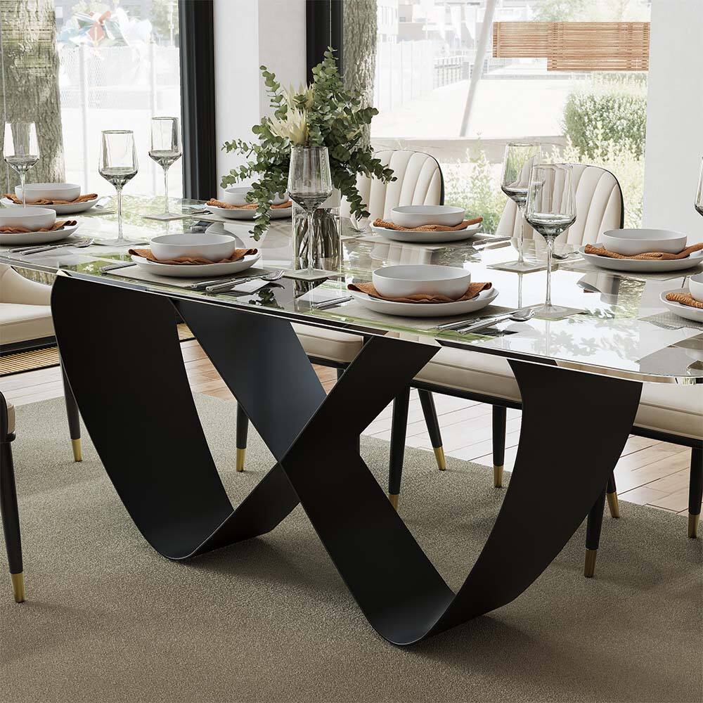 Alt View 1. POVISON - 71" Tempered Glass Dining Table for 6, Clear Glass Dining Table with Black Butterfly Carbon Steel Base - Transparent.