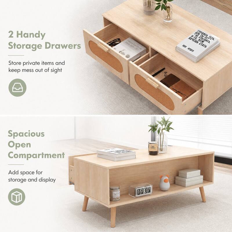 2 Handy Storage Drawers  
Store private items and keep mess out of sight  

Spacious Open Compartment  
Add space for storage and display
