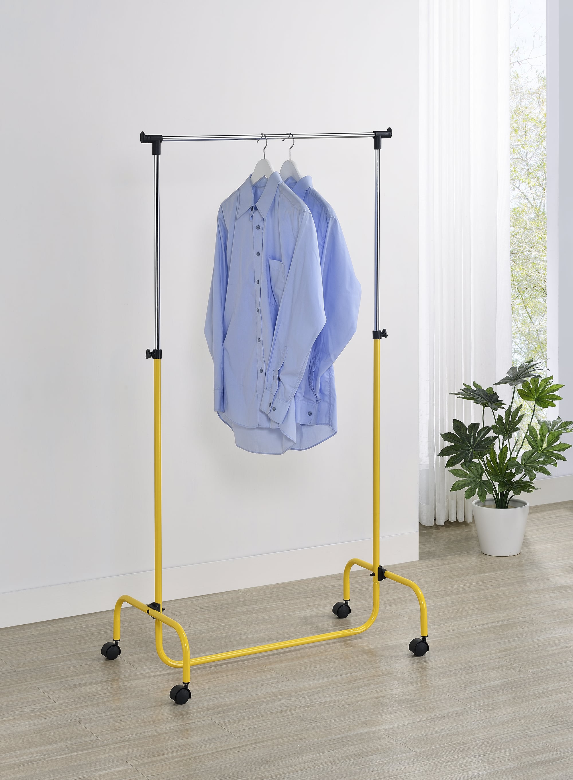 Front. Kings Brand Furniture - Kings Brand Furniture Standard Rod Clothing Garment Rack, Rolling Clothes Organizer on Wheels for Hanging Clothes - Yellow.