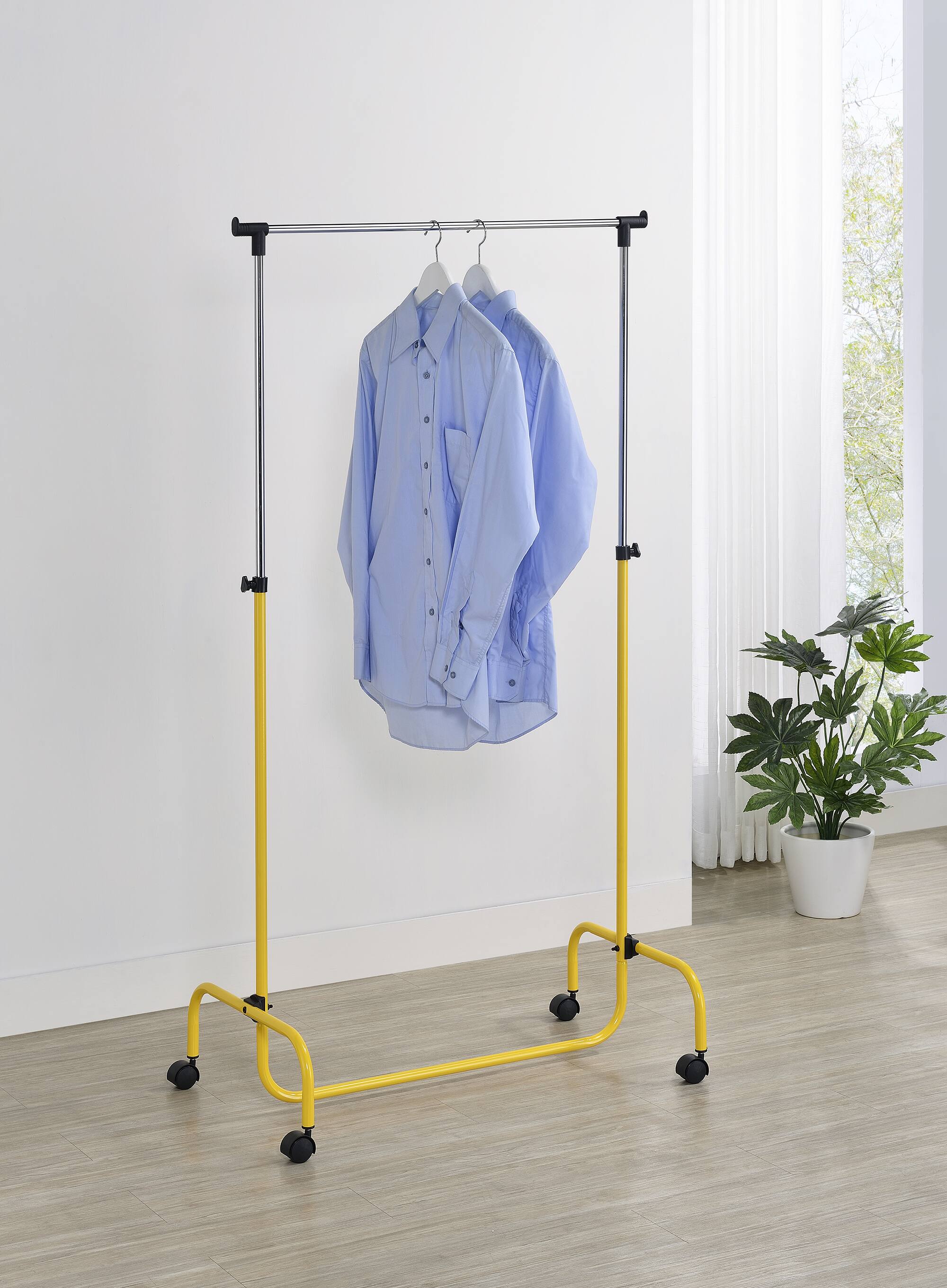 Front. Kings Brand Furniture - Kings Brand Furniture Standard Rod Clothing Garment Rack, Rolling Clothes Organizer on Wheels for Hanging Clothes - Yellow.