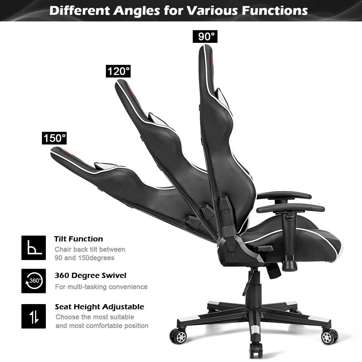 Different Angles for Various Functions

90°
120°
150°

Tilt Function
Chair back tilt between 90 and 150 degrees

360°
360 Degree Swivel
For multi-tasking convenience

Seat Height Adjustable
Choose the most suitable and most comfortable position
